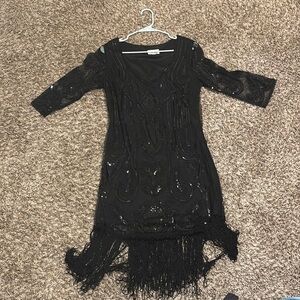 Unique Vintage Black Sheath Dress with Scoop Neck and 3/4 Sleeves